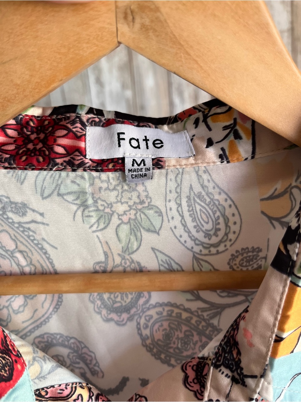 Fate Boho Paisley Floral Button Front Blouse Long Sleeve Top Medium - Picture 6 of 7